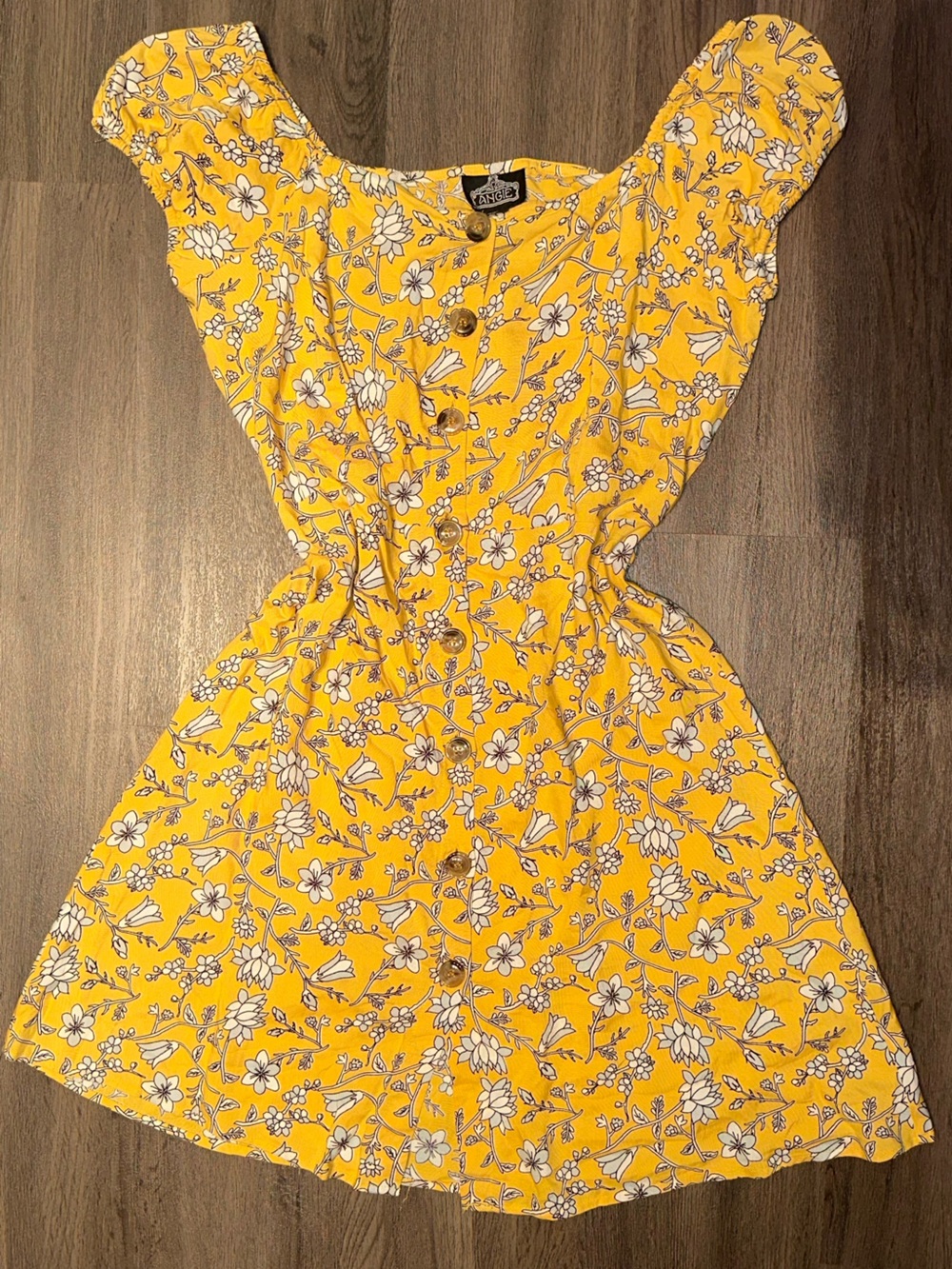 Angie Yellow Floral Button-Front Mini Sun Dress - Size L